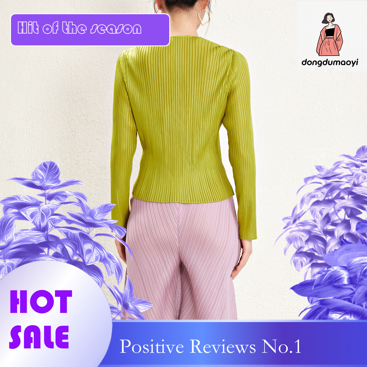 dongdumaoyi Wrinkled Knitted Spring/Summer New Style Miyake Fashion V-neck Design Sense Solid Color Long Sleeve Versatile Base Shirt Women's T-sh
