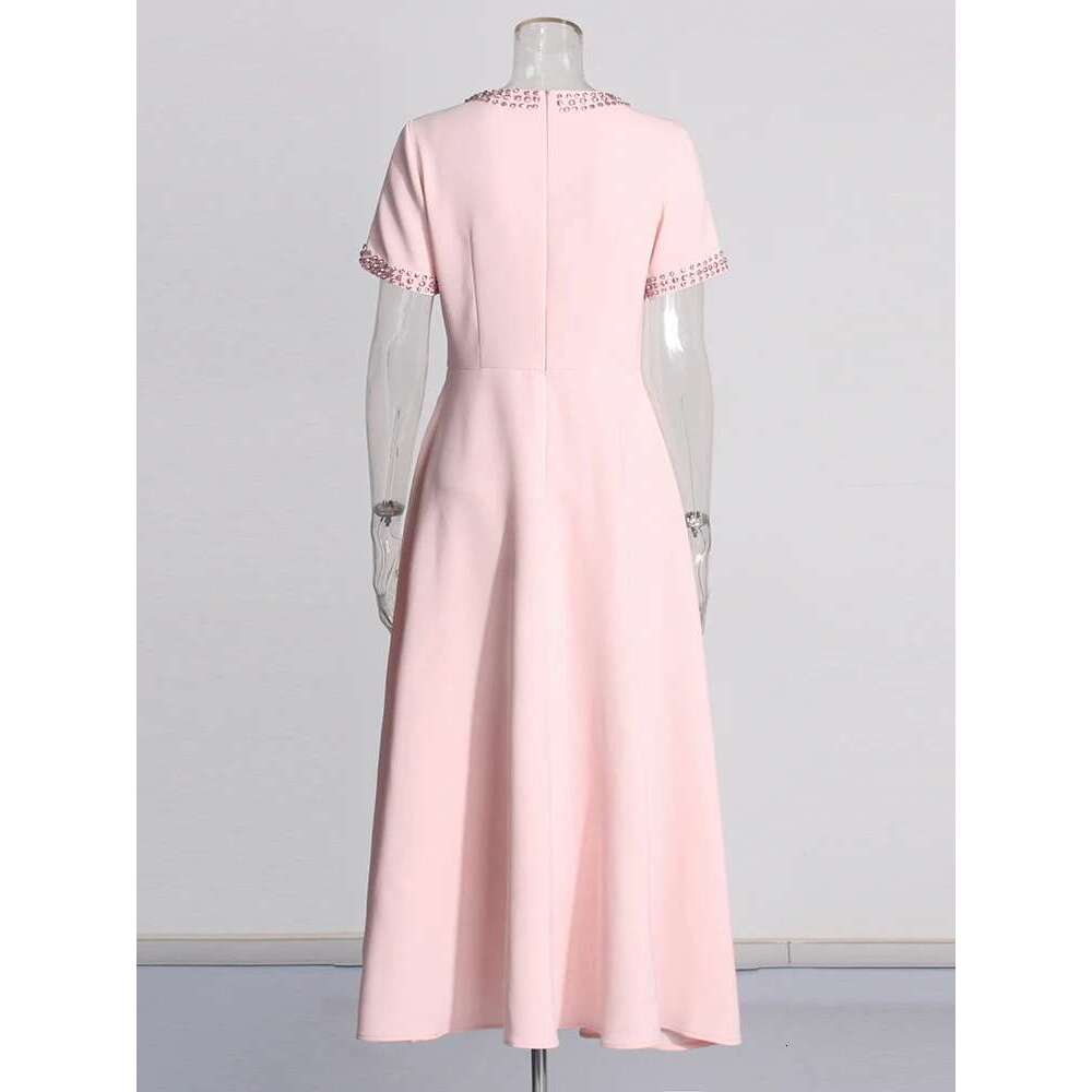 TWOTWINSTYLE Slim Patchwork Bowknot Dresses For Women Round Neck Short Sleeve High Waist Spliced Dias Elegant Dress Female