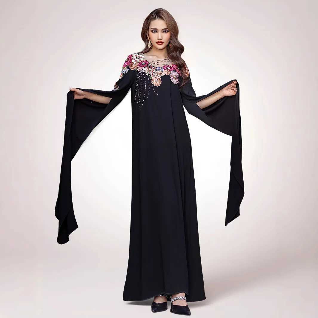 Ramadan Applique Abayas for Women Extra Long Slve Evening Party Dress Muslim Dubai Kaftan Islam Jalabiya Eid Djellaba Vestidos X250514