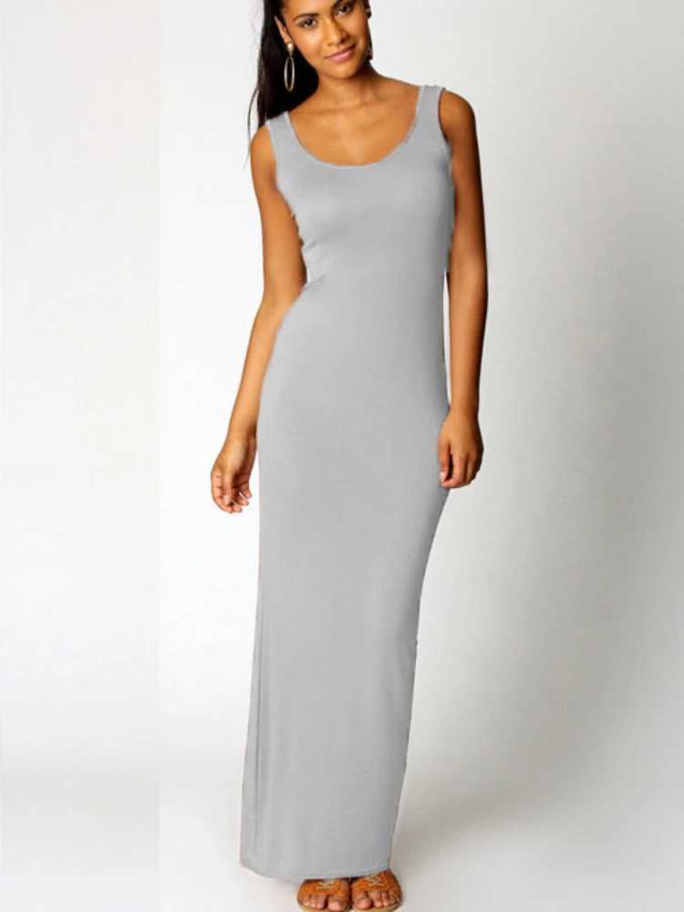 Sexy Solid Color Slim Bodycon Long Maxi Dress Women Elegant Sleeveless Skinny Dress Club Party DressesXJ250514