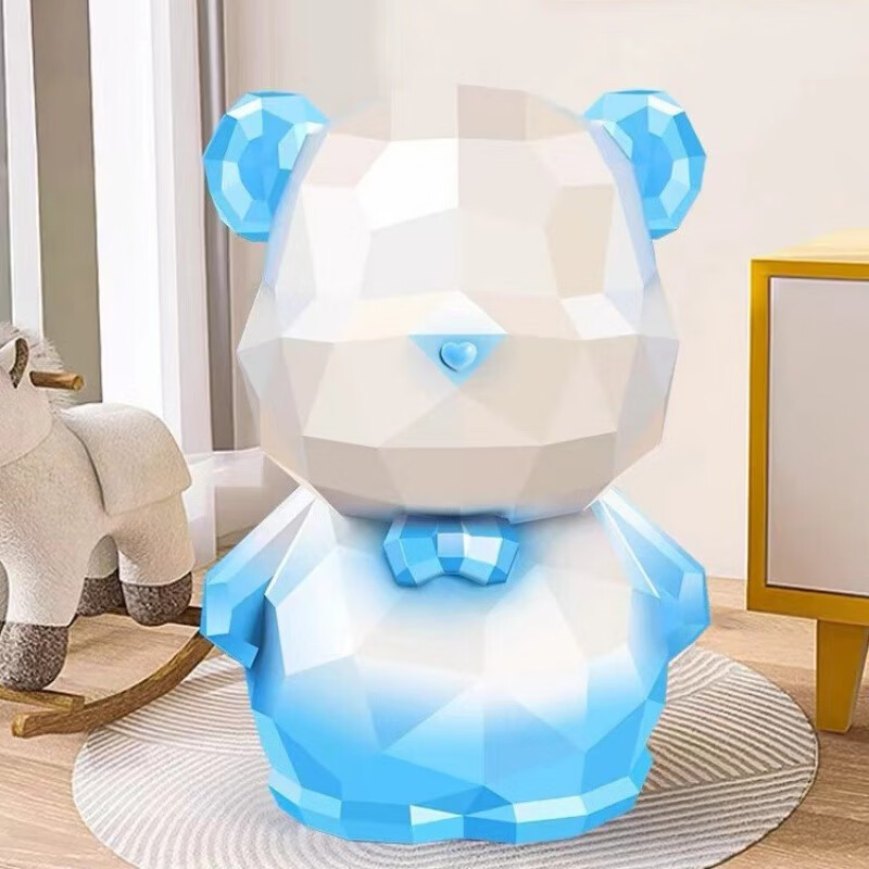 Blue and white standing gem bear money box