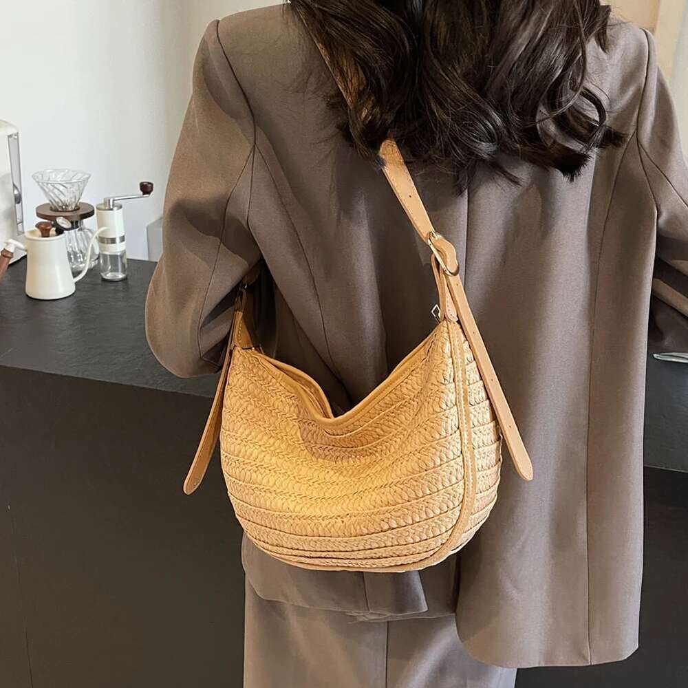 Summer Woven For Women Trendy Straw Shoulder Bags Casual Tote Raffia Hobo Crossbody Bag Rattan Travel Handbags New