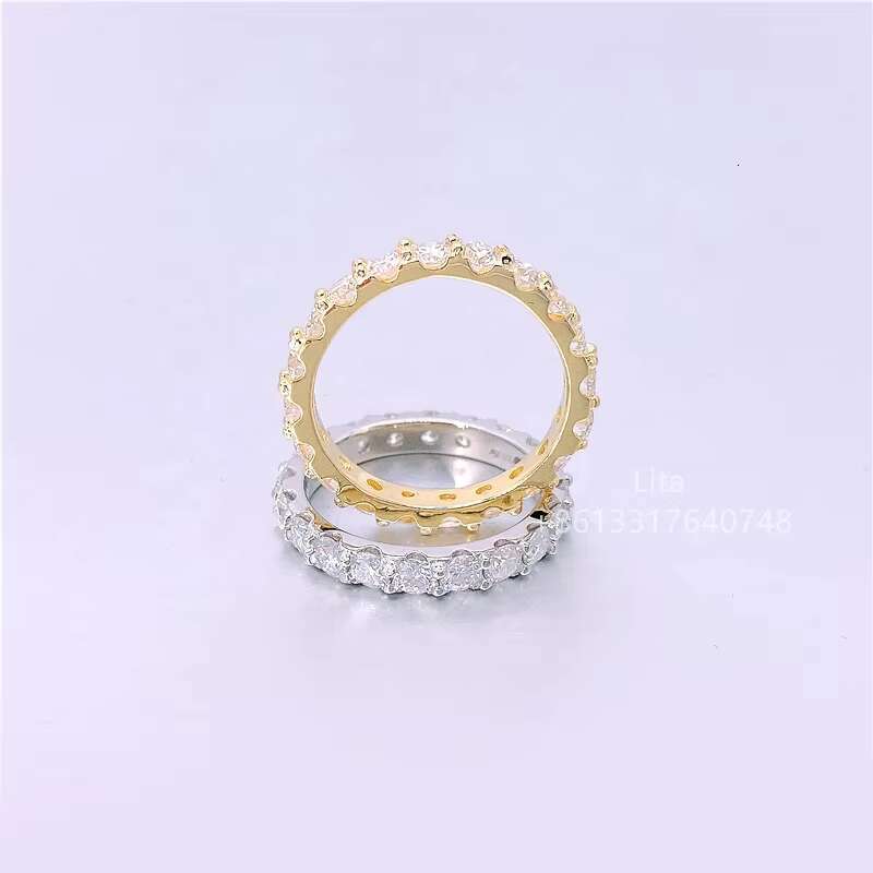 Brilliant Eternity Band 2mm 3mm Vvs Moissanite Solid Silver 925 Rose Gold Plated Womens Engagement Ring