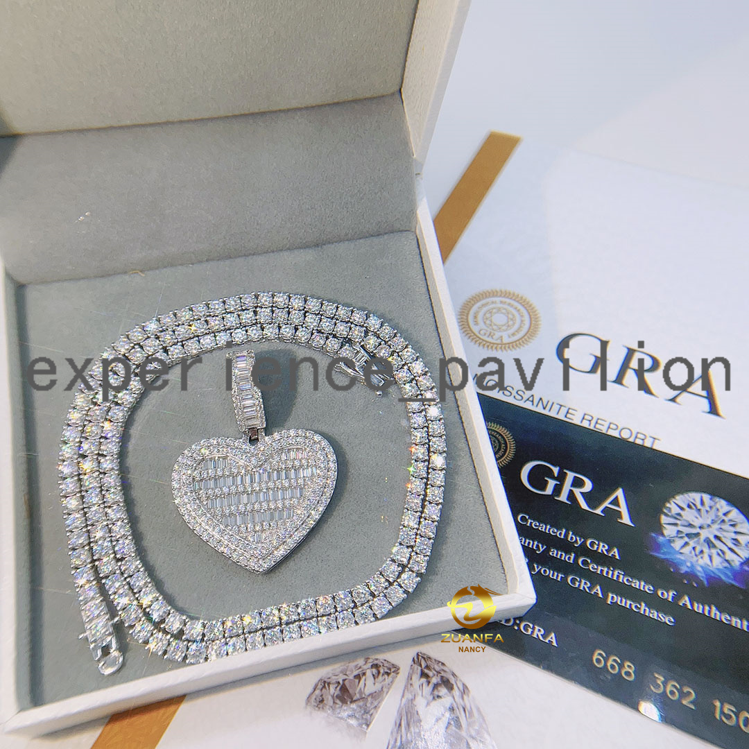 Fashion Jewelry Moissanite Pendant Men/Women Silver 925 Necklace Hip Hop Iced Out Heart Pendant Charms