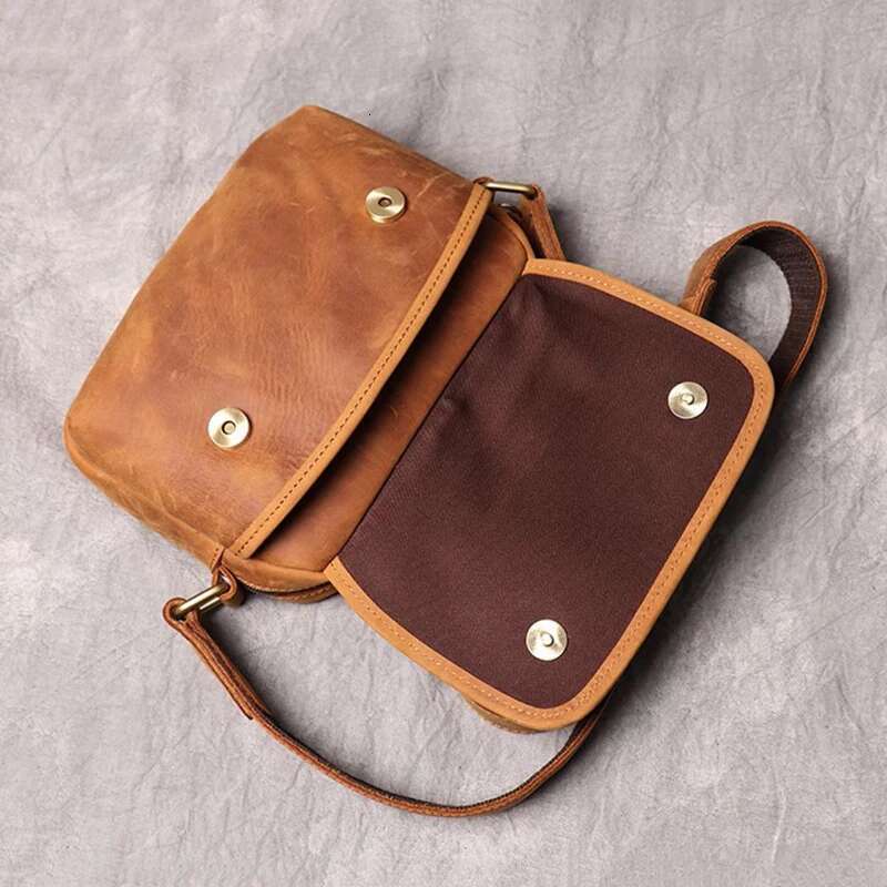 Real Men's Shoulder Vintage Daily Zipper Flap Phone Man Simple Bag Crazy Horse Leather Retro Sling Ba