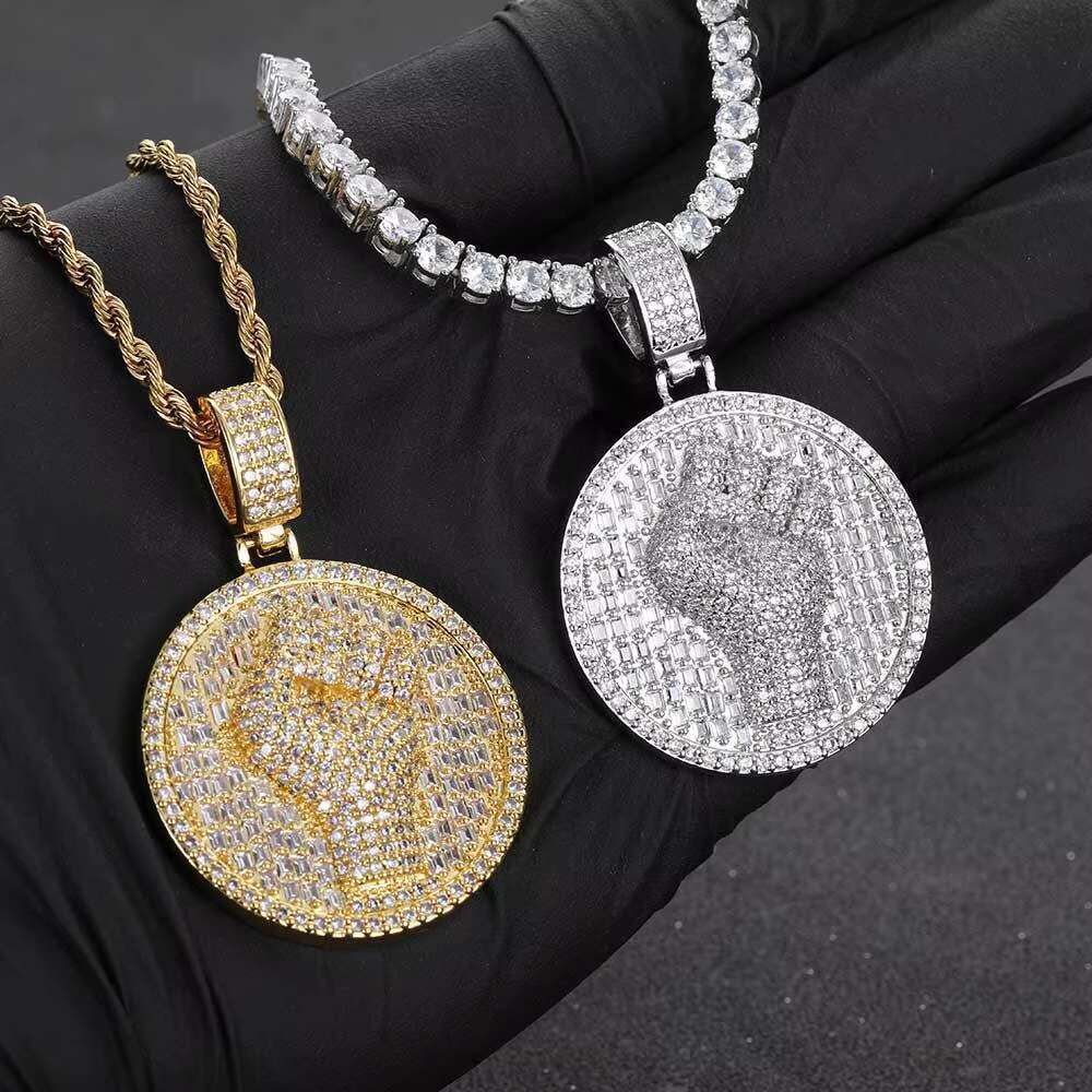 Hip Hop Iced Gold Plated Fist Coin Pendant Necklace