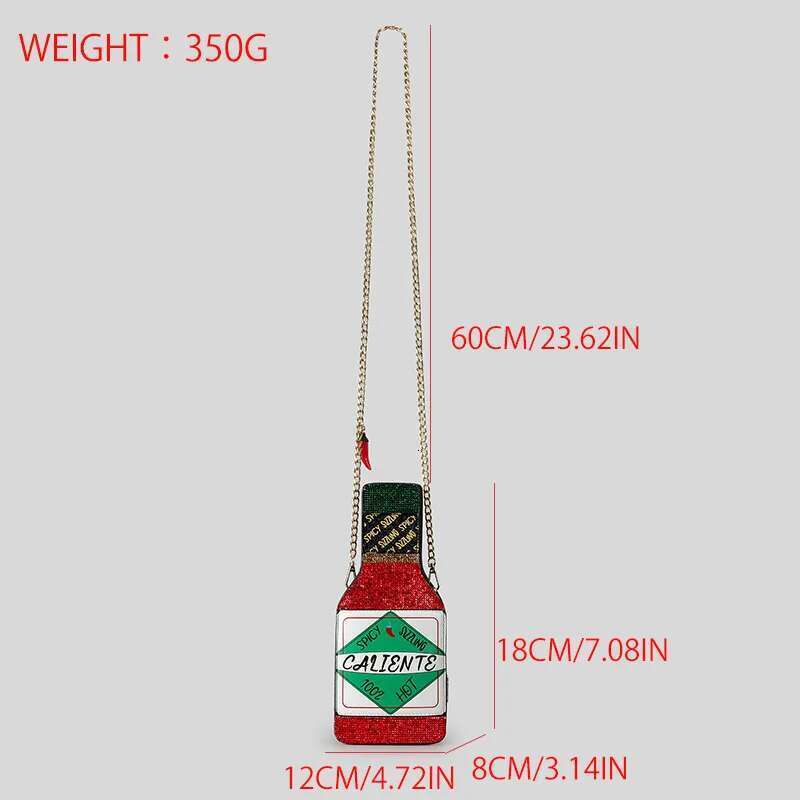 Rhinestone Bottle Fashion Women Shoulder Bags Funny Chili Paste Design Crossbody Bag Creative Evening Party Phone Purses 2025