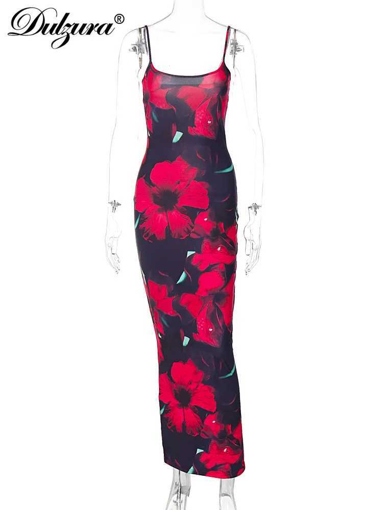 Dulzura Sleeveless Flower Print Slim Cami Maxi Dress Womens Sexy Vintage Long Dress Party Club Vacation Spring Summer OutfitXJ250514