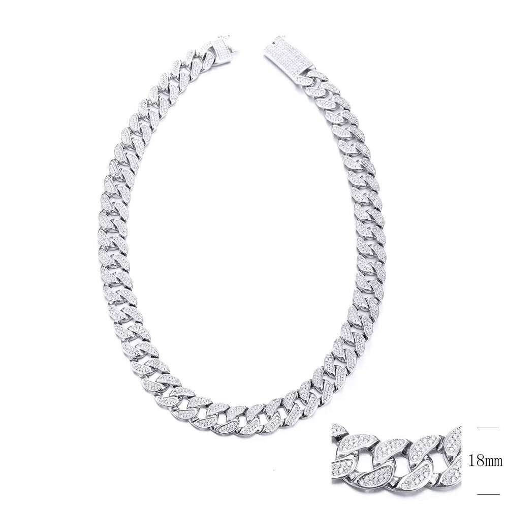 24 inch women in the cold palace, Miami necklace, hip-hop boy, carbon silica Bling pin, sier Cuban chain