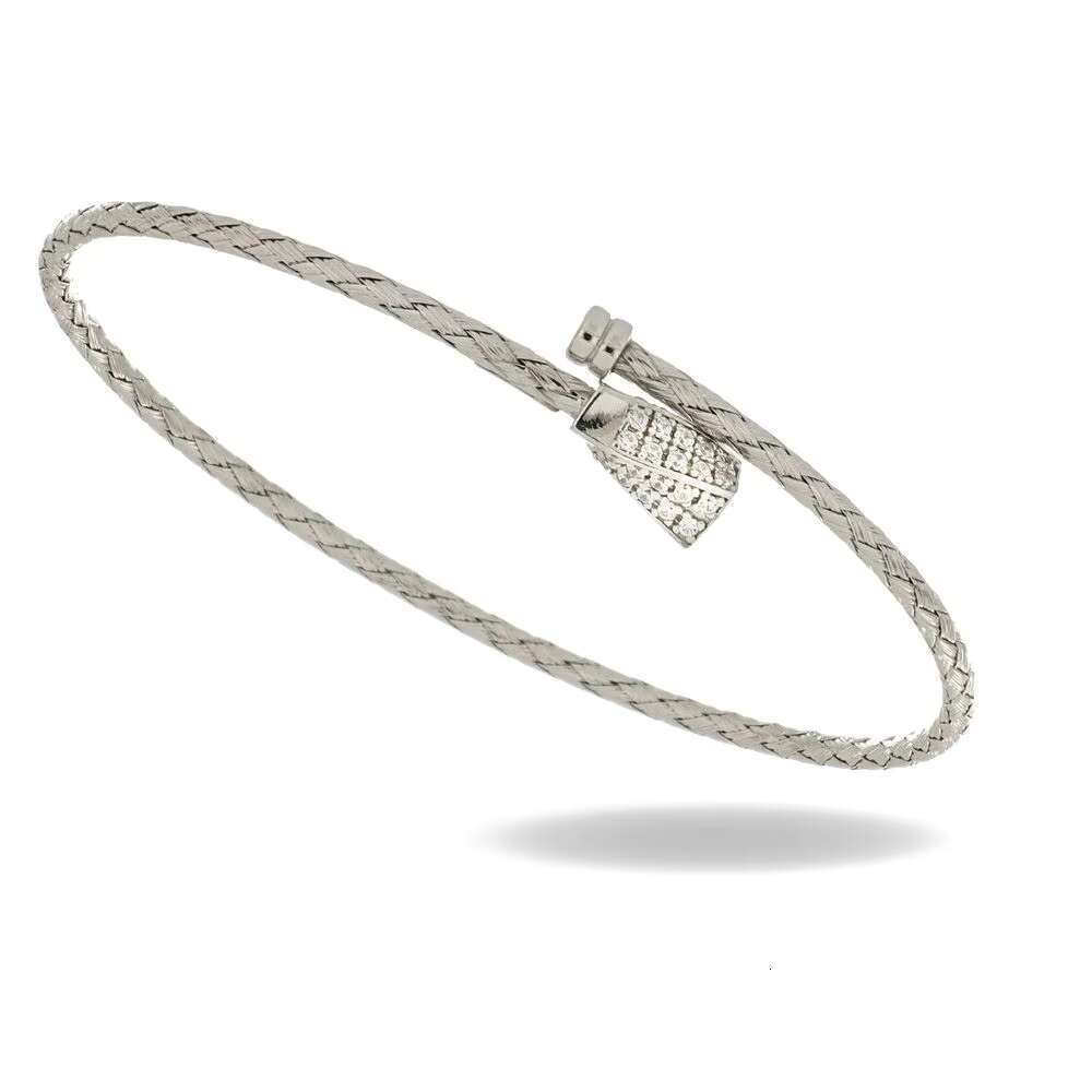 Made in Italy Sier Braided Bracelet Pave Cz Detail Handcrafted Elegant Lightweight Jewelry
