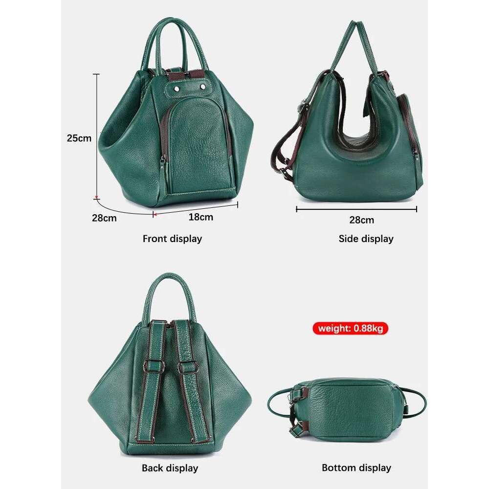 Zency Genuine Leather Women's Transformable Backpack Knapsack Designer Shoulder Bag Rucksack Large Pockets For Travel Work