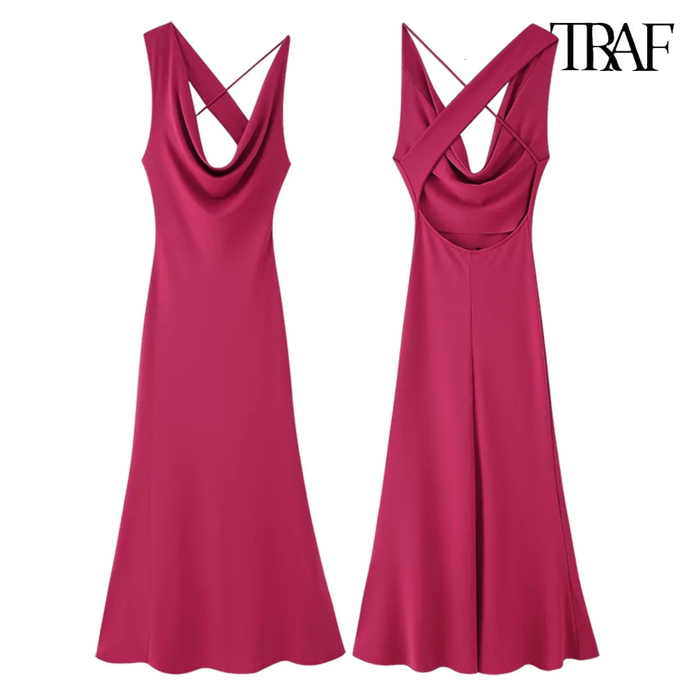 TRAF Womens Irregular Sling n Flutter Draped Neck Sleeveless Long Dress Y2K Sexy Backless Dresses Chic 250514