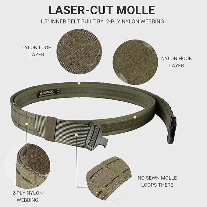 VOTAGOO Tactical Battle Belt with Quick Release Buckle MOLLE System, Heavy Duty Gun Holster Belt