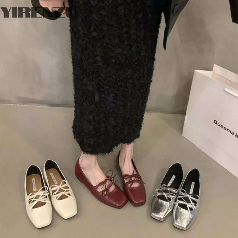 Lovely Double Bowknot Women Mary Jane New 2024 Spring Summer Square Toe Dress Flat Shoe Ladies Red Soft Sole Shoes