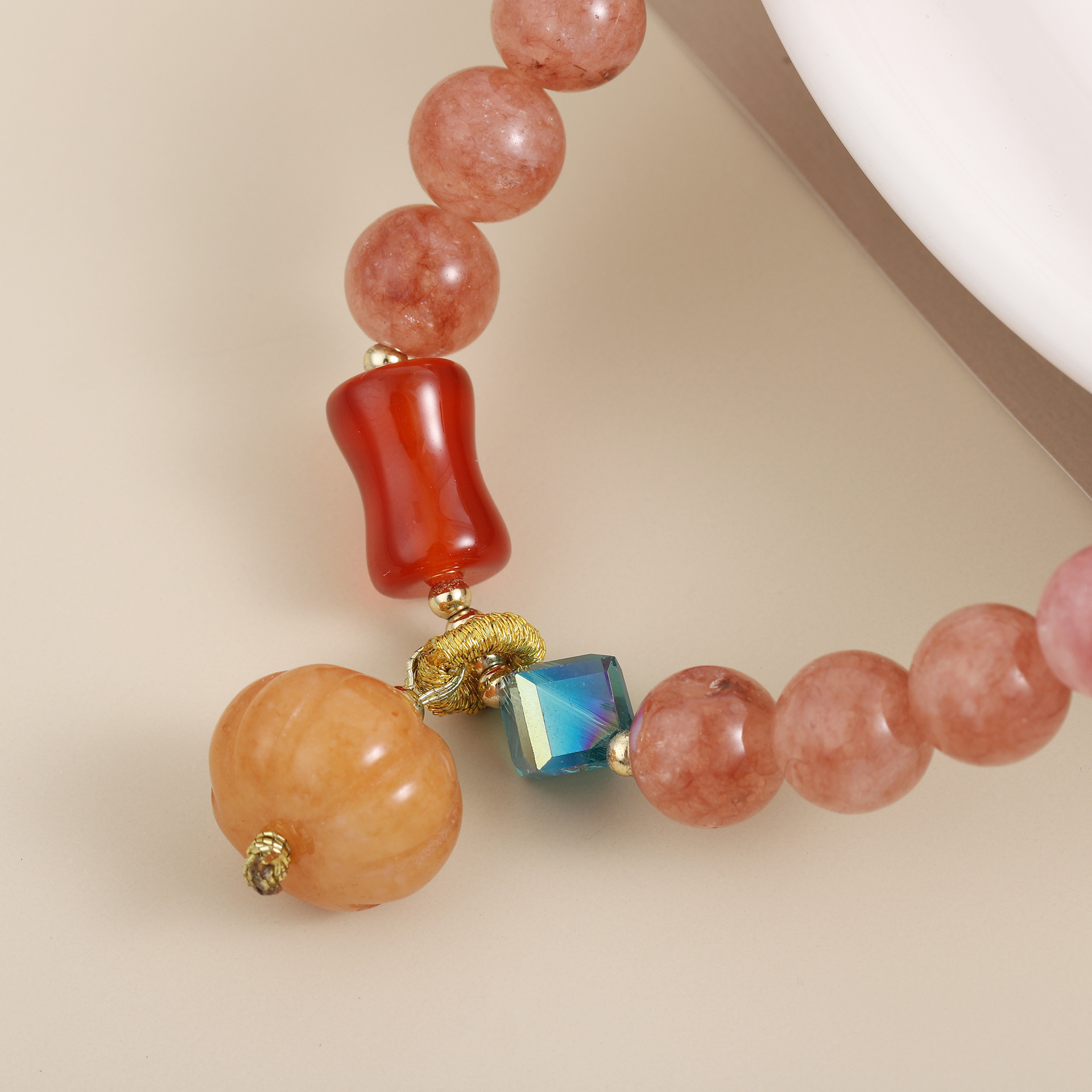 Straight Fashion Countryside Style Women's Beaded Agate Sun Stone Bracelet Simple Creative Pumpkin Pendant