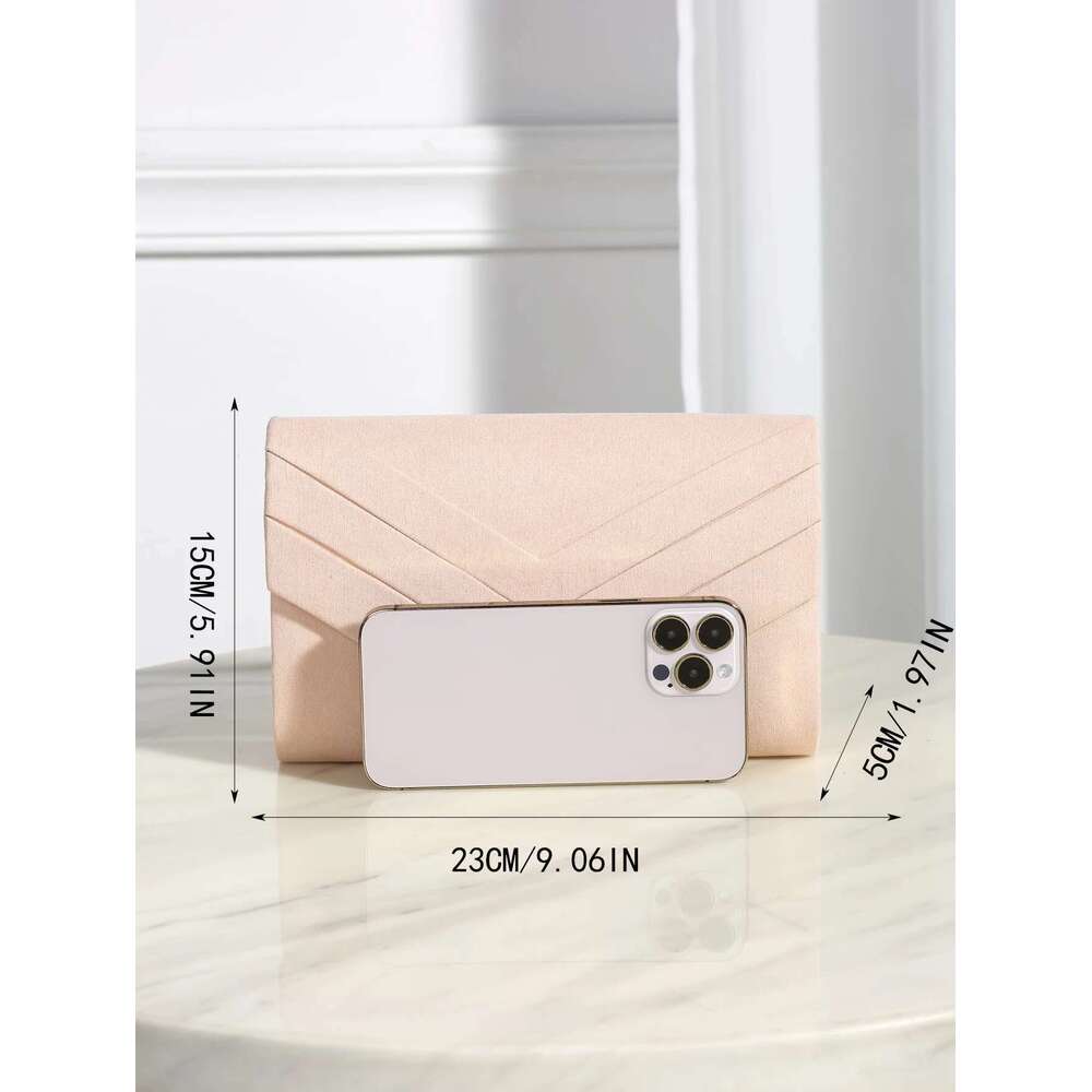 Evening Bag, Elegant, Sophisticated, Charming, Quiet Luxurious Metal Trimmed Chain Veet Square Bag For