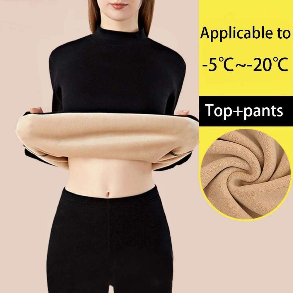 1Set Ultra Thick Underwear Women Stand Collar Seamless Warm Lingerie Winter Long Sleeve Bottoming Thermal Clothing Sets Designer