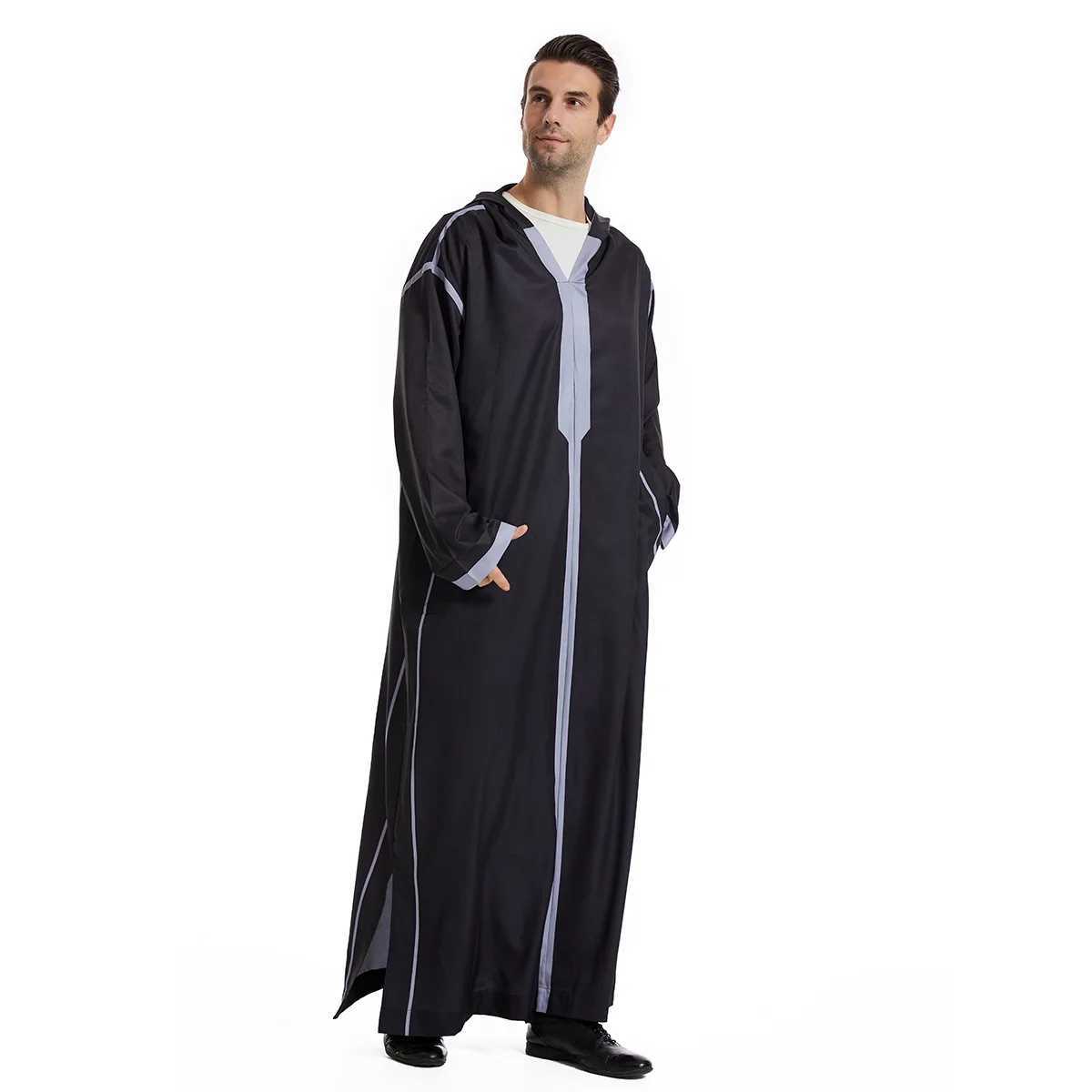 Men Thobe Jibbah Robe Islamic Arab Hooded Long Sleeve Muslim Abaya Djellaba Dubai Jubba Loose Kaftan Daffah Middle East Clothing X250514