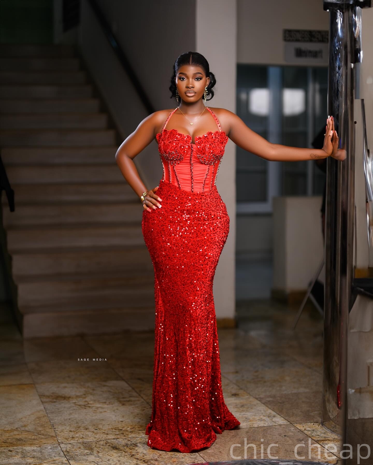 Red Mermaid Plus Size Prom Dresses 2025 Halter Beaded Sequined Evening Formal Party Second Birthday Engagement Gowns Dress For Special Occasions ZJ485