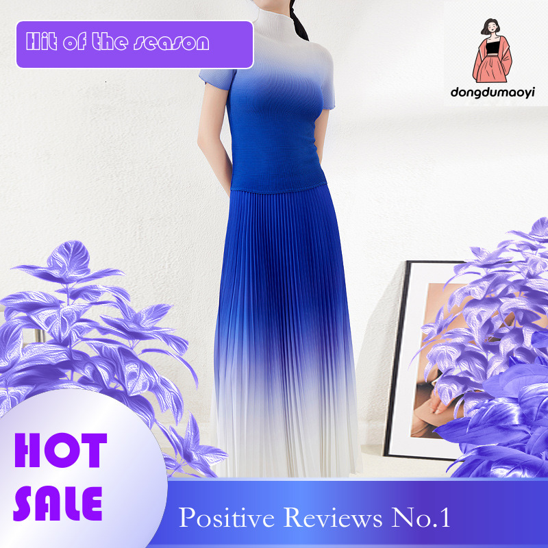 dongdumaoyi Women's pleated gradient T-shirt super elastic and versatile slimming top, half skirt plus size set for women