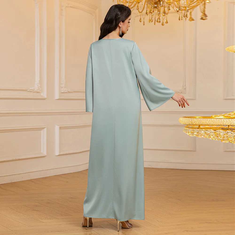Eid Djellaba Satin Diamonds Abayas for Women Muslim Long Dress Dubai Turkey Kaftan Ka Caftan Marocain Femme Robe Jalabiya X250514
