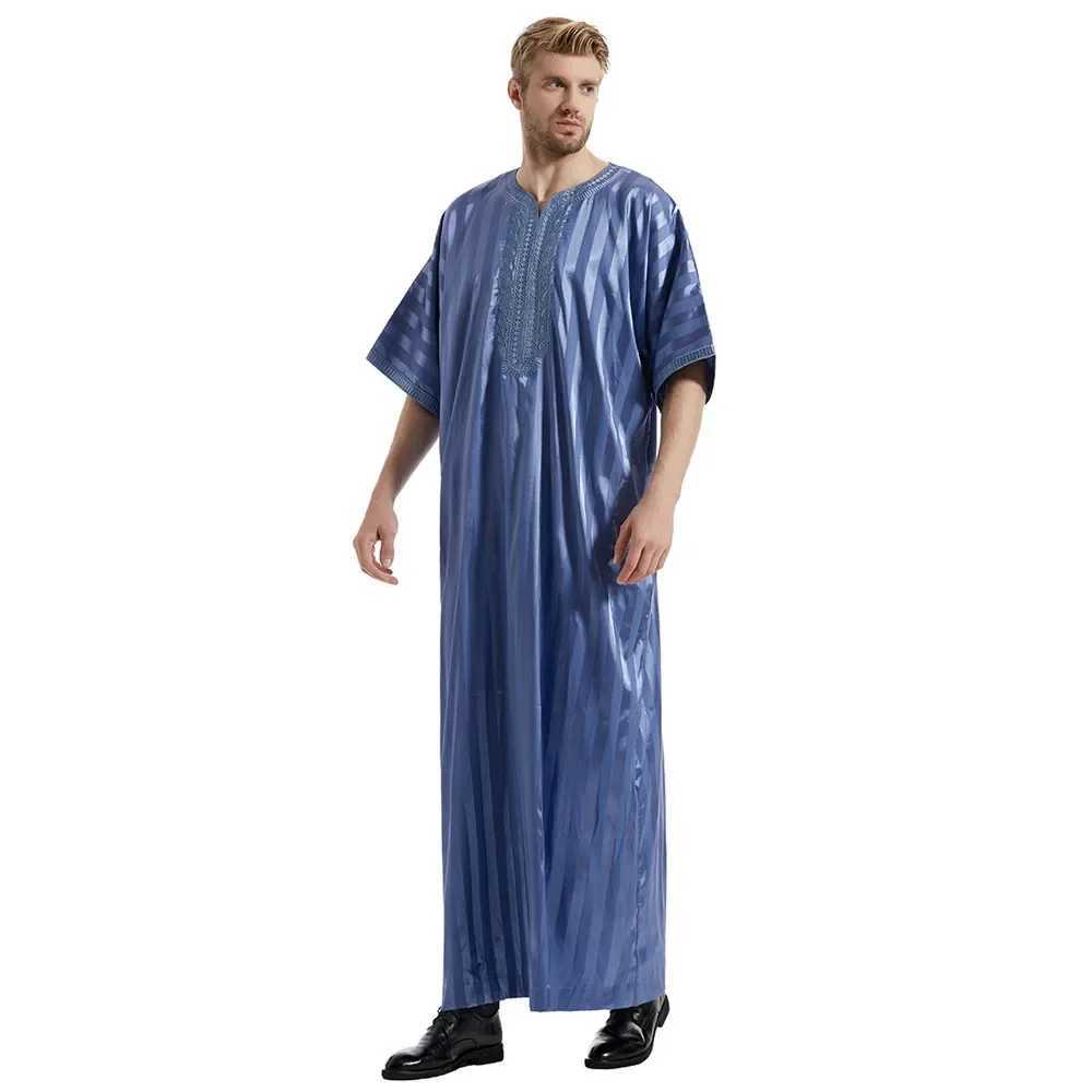 Ramadan Stripe Islam Casual Men Dress Robe Muslim Turkey Jubbe Thobe Thoub Saudi Arabic Kaftan Abaya Dubai Eid Clothing Costumes X250514