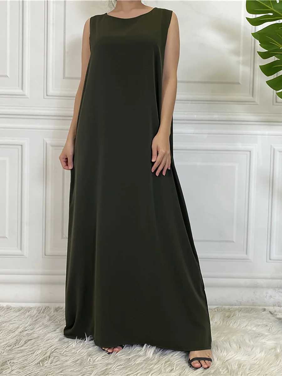 Muslim Middle East fashion womens slveless dress Dubai Arab pure color simple wind long dress Islamic casual womens clothing X250514
