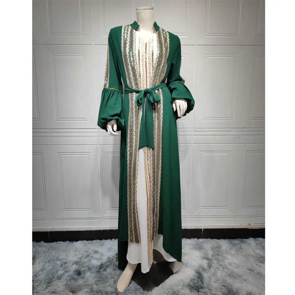 Moroccan Caftan Luxury Sequins Lantern Slve 2 Pieces Dress Abaya Muslim Sets Ramadan Dresses for Women Eid Jalabiya Dubai Robe X250514