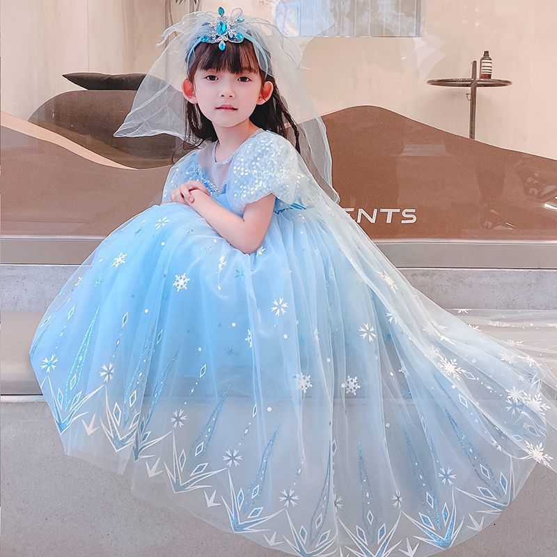 DISNEY kids designer dress Frozen Elsa princess baby girls summer baby skirt puffy cotton children formal dress.