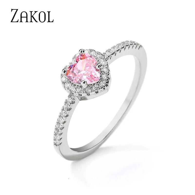 ZAKOL Romantic Pink Heart CZ Engagement Rings for Women Fashion Cubic Zirconia Wedding Bands Jewelry Valentines Day Gift 250509