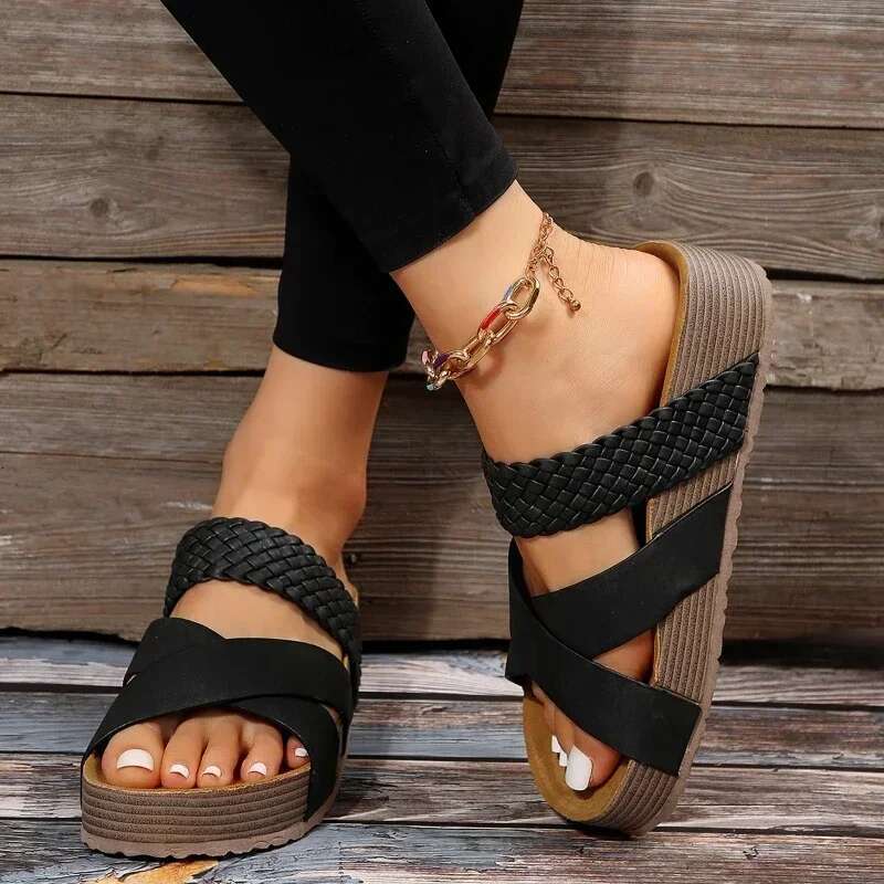 cork flat sandals, non-slip flats, Women's platform outdoor slippers, women sandals