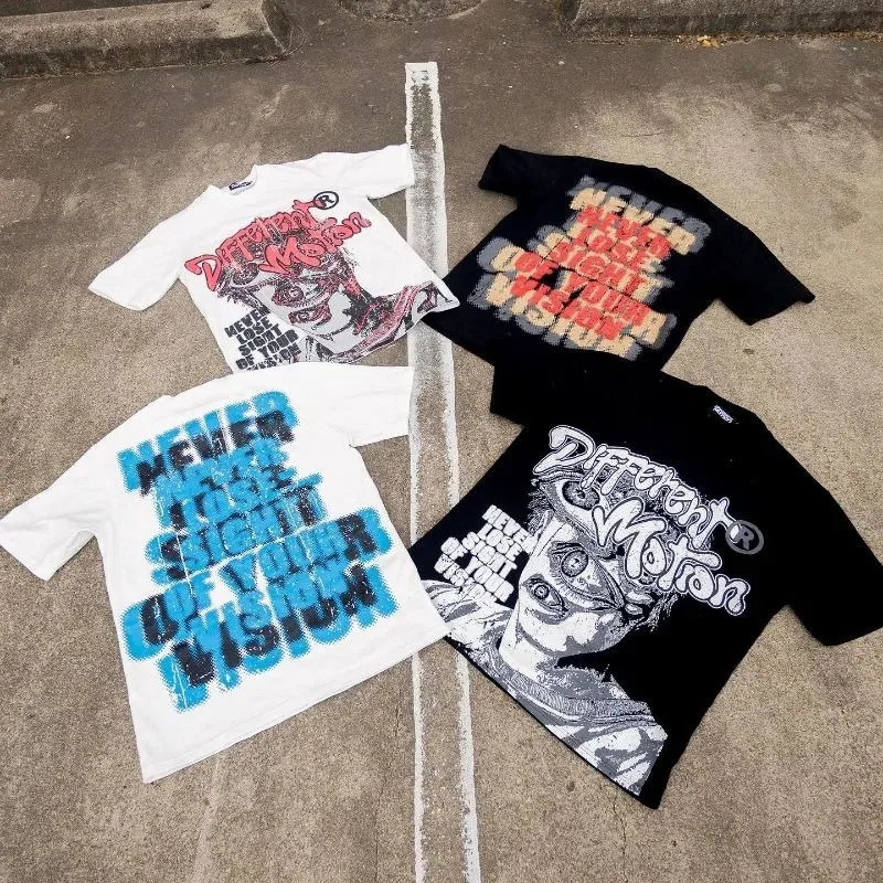 American Trendy Gothic Weird Letter Print Oversized TShirt Mens Y2k Streetwear Harajuku Prototype Round Neck Short Sleeve 250514