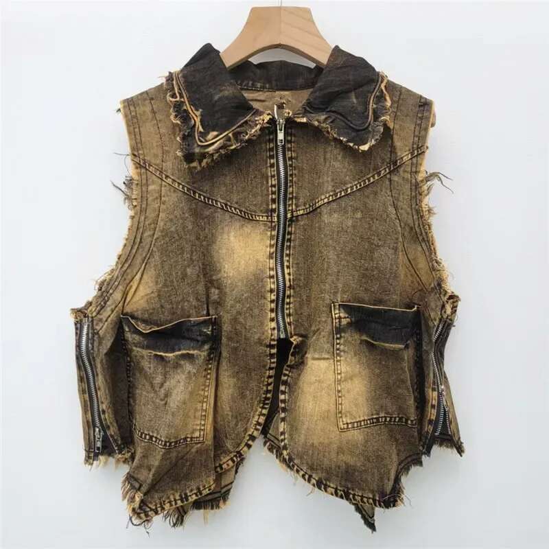 Personalized Trendy Cool Vintage Thin Denim Irregular 2025 Women's Summer Style Western-Style Fashionable Vest For Women