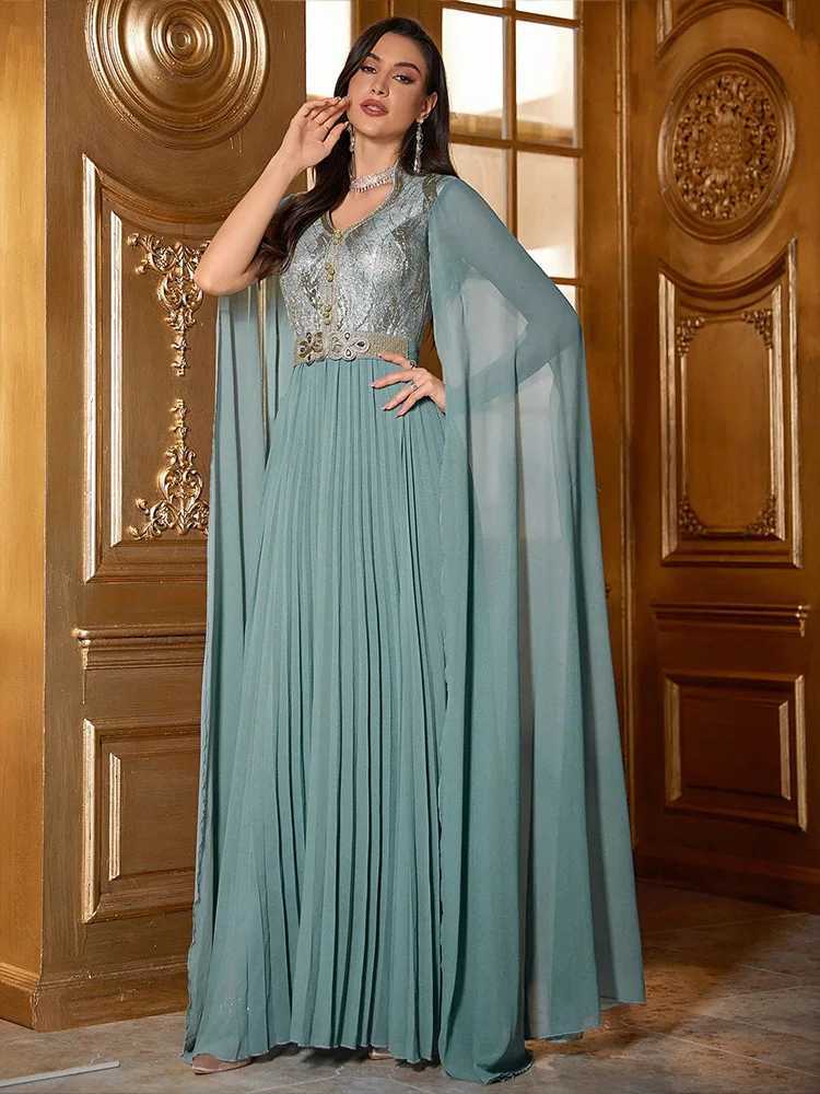 Dubai Women Evening Dress Chiffon Extra Long Cape Slve Belted Abaya Muslim Turkey Moroccan Caftan Kaftan Femme Party Vestidos X250514
