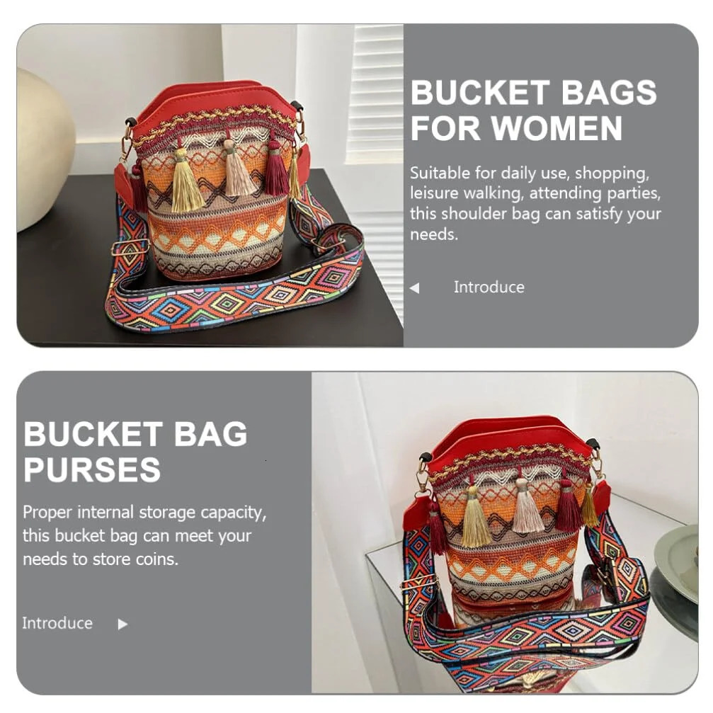 Ethnic Style Womens Bag Tassel Colorful Crossbody Bags Fashion Woven Shoulder Trend Bucket Messenger Niche 250514