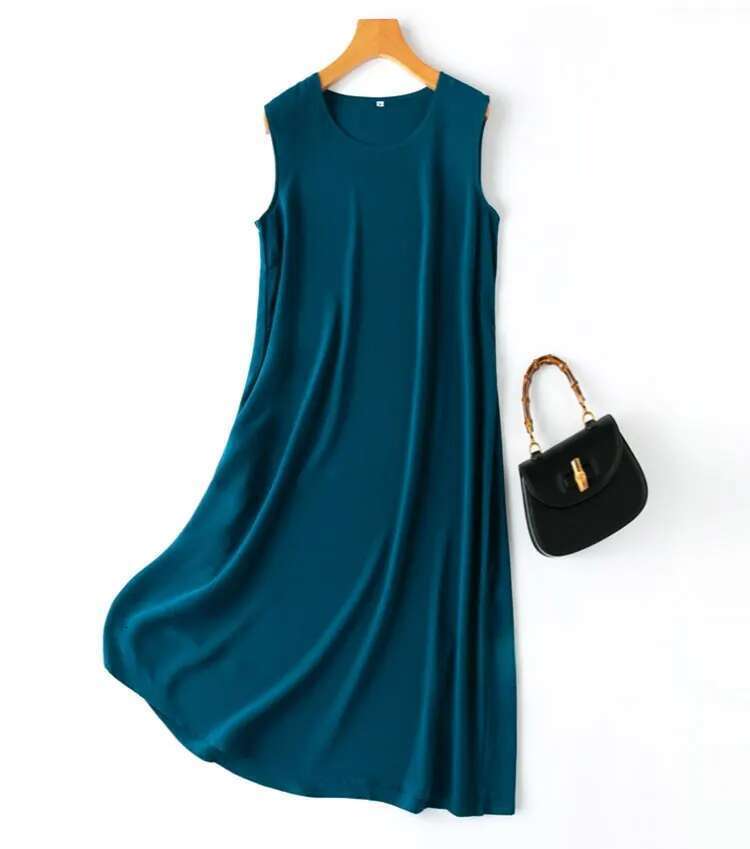 Women Slip 100% Mulberry Silk Crepe Solid Colors Summer Sleeveless A-line Tank Dress Sleep dress M L XL XXL XXXL MM865