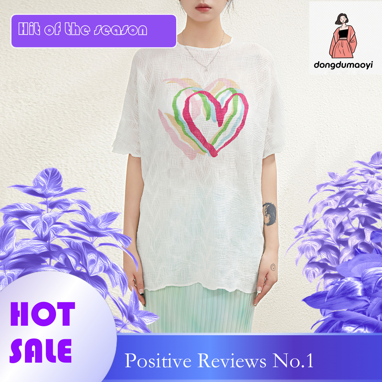dongdumaoyi Wrinkled plus size short sleeved T-shirt, women's summer 2023 new item, niche design, loose and versatile top