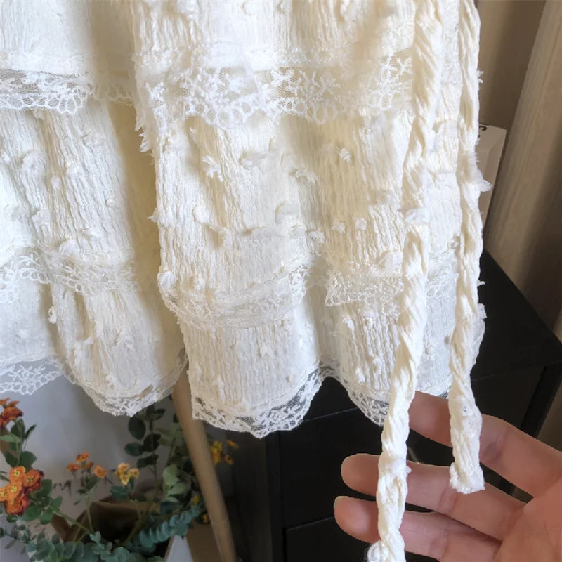 Summer Womens Ballet Style Jacquard Tiered Skirt Comfortable Elastic Waist Short Female White LaceTrimmed Layered 250514