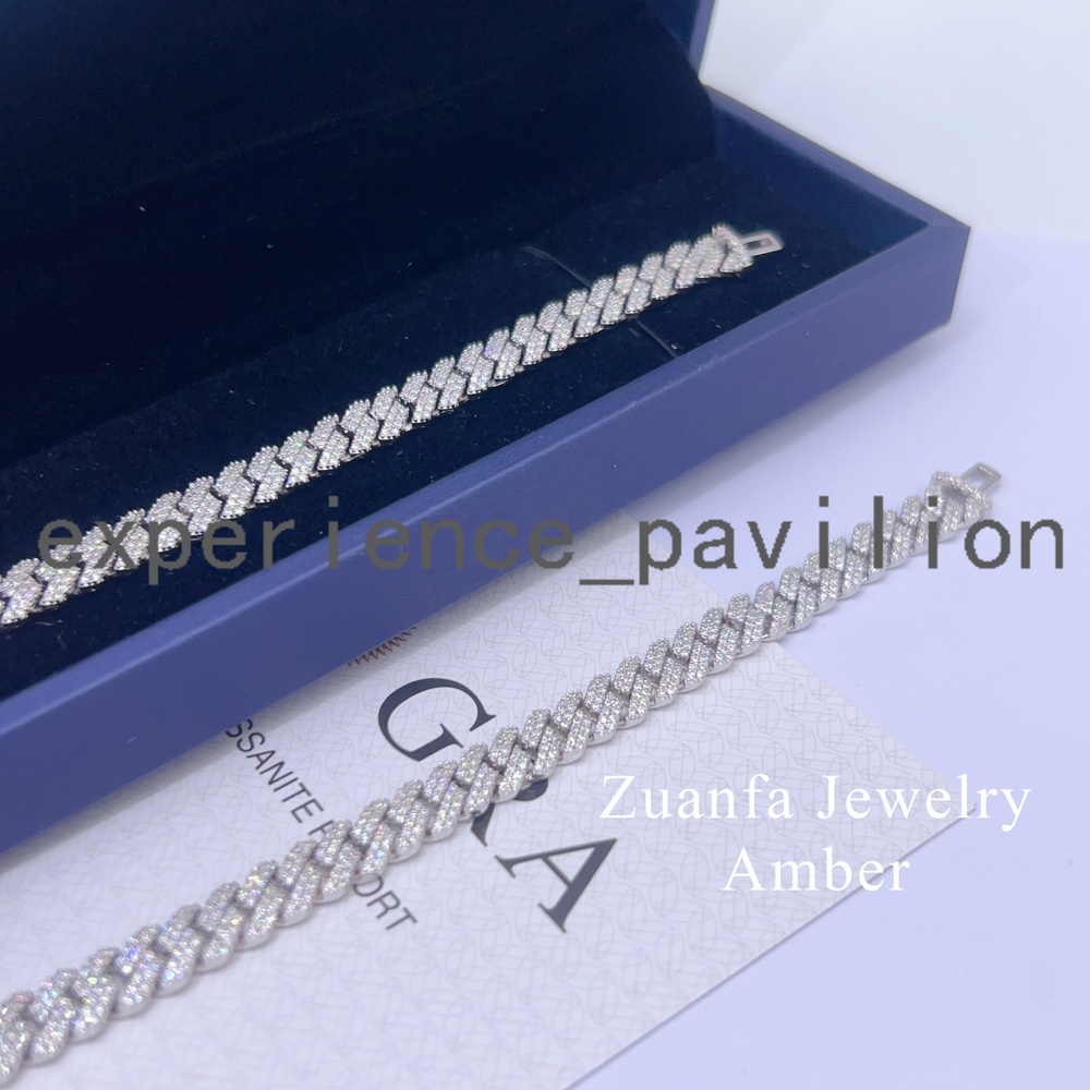 Pass Diamond Tester 8MM 2 Rows Hip Hop Iced Out Jewelry 925 Sterling Silver D-Vvs1 Diamond Moissanite Cuban Link Bracelet