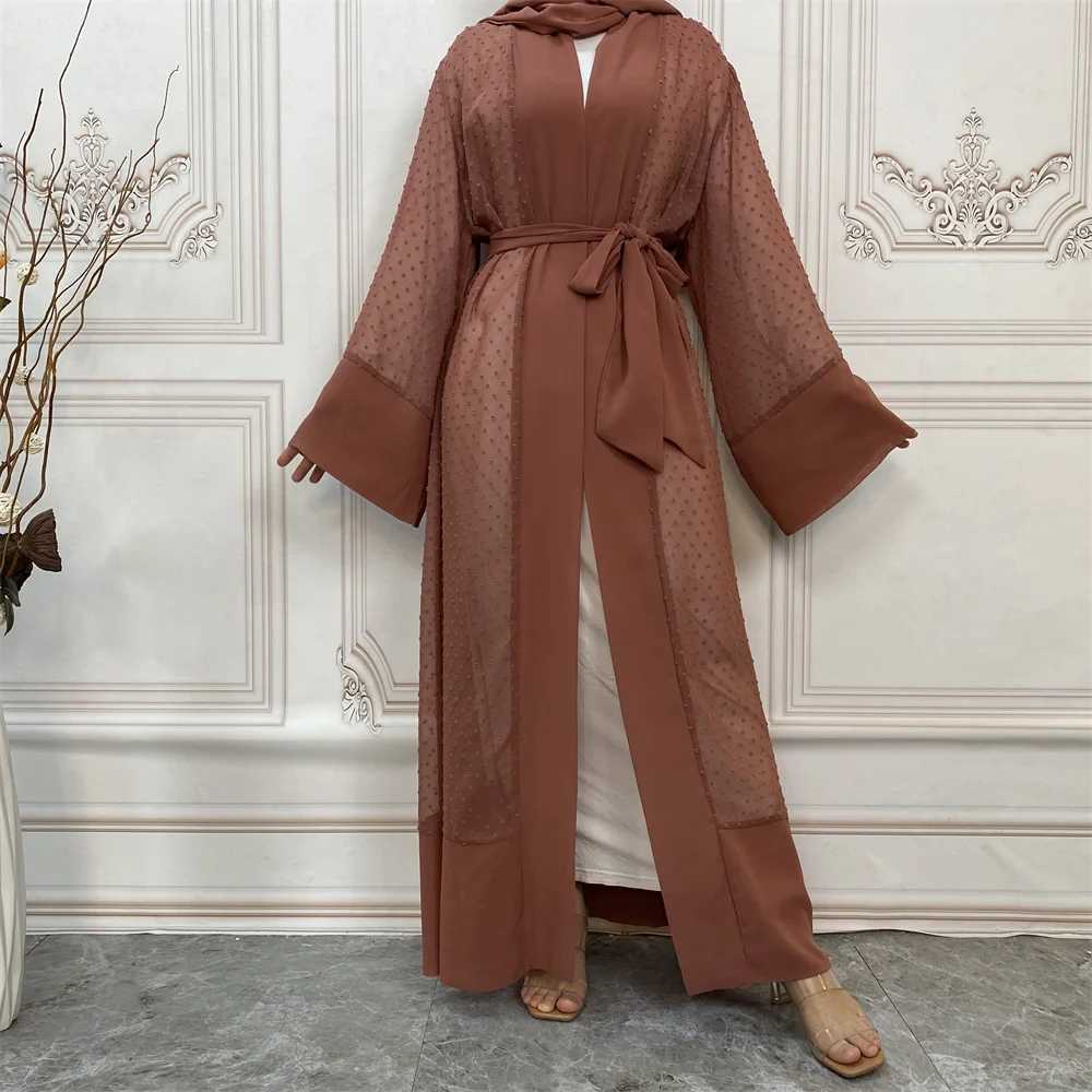 Abayas for Muslim Women Dress Transparent Wave Point Dubai Arabic Kimono Robe Outwear Fr Shipping Turkey X250514