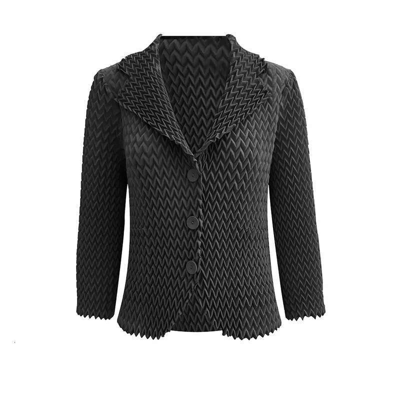 High-end Miyake Solid Color Wave Pleated Suit Collar Casual Versatile Long-sleeved Short Jacket Female Autumn New