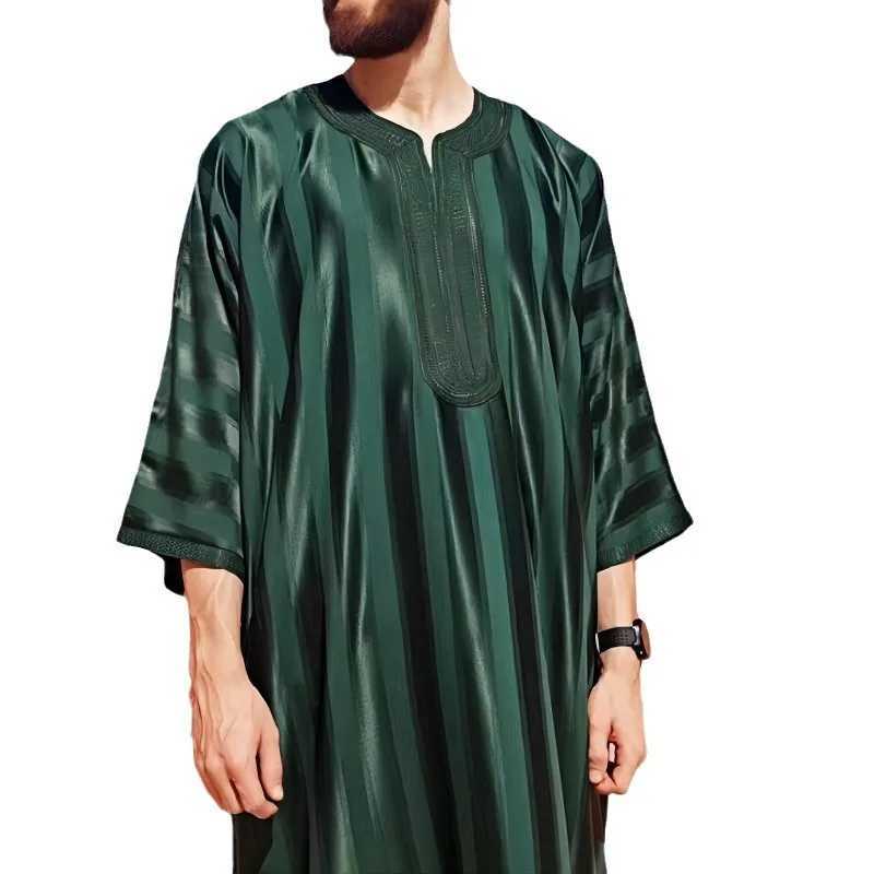 Eid Muslim Men Kaftan Long Robes Stripe Printing Loose Ramadan Leisure Traditional Ethnic Middle East Kurta Arab Turkish Dubai X250514