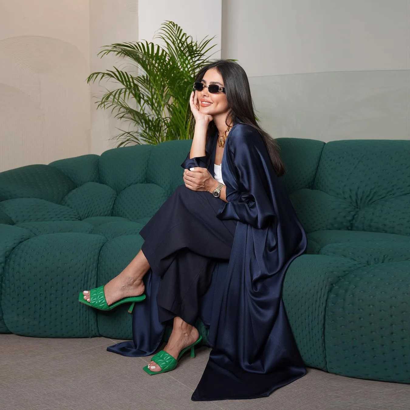 Bat Slve Modest Kaftan Black Navy Advanced Fashion Muslim Dubai Arab Party Abaya Cardigan Robe Corban Eid Al Adha Stylish X250514