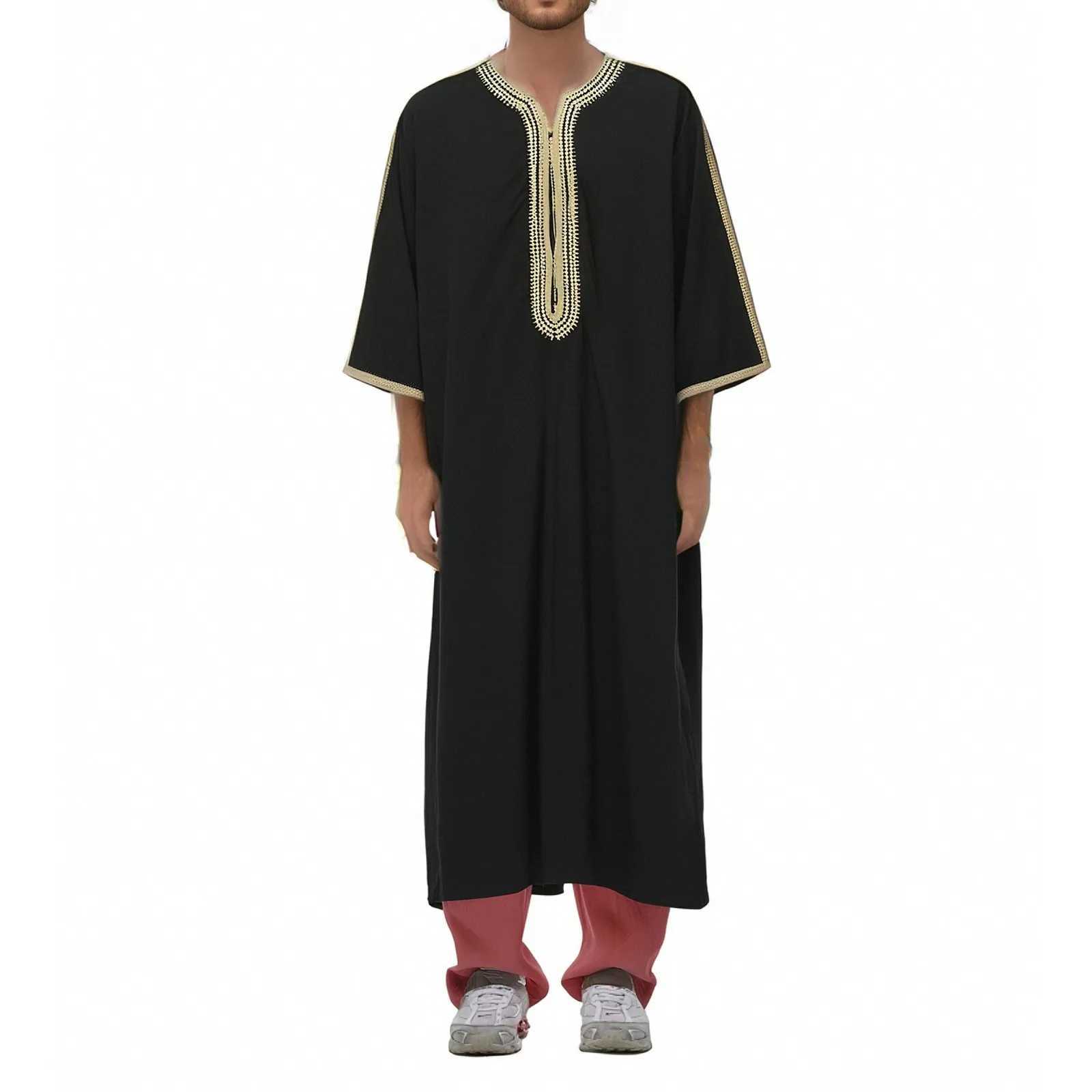 2025 White Muslim Short Sleeve Embroidery Garment Embroidery New Short Sleeve Islamic Kaftan White Muslim Short Sleeve Embroider X250514