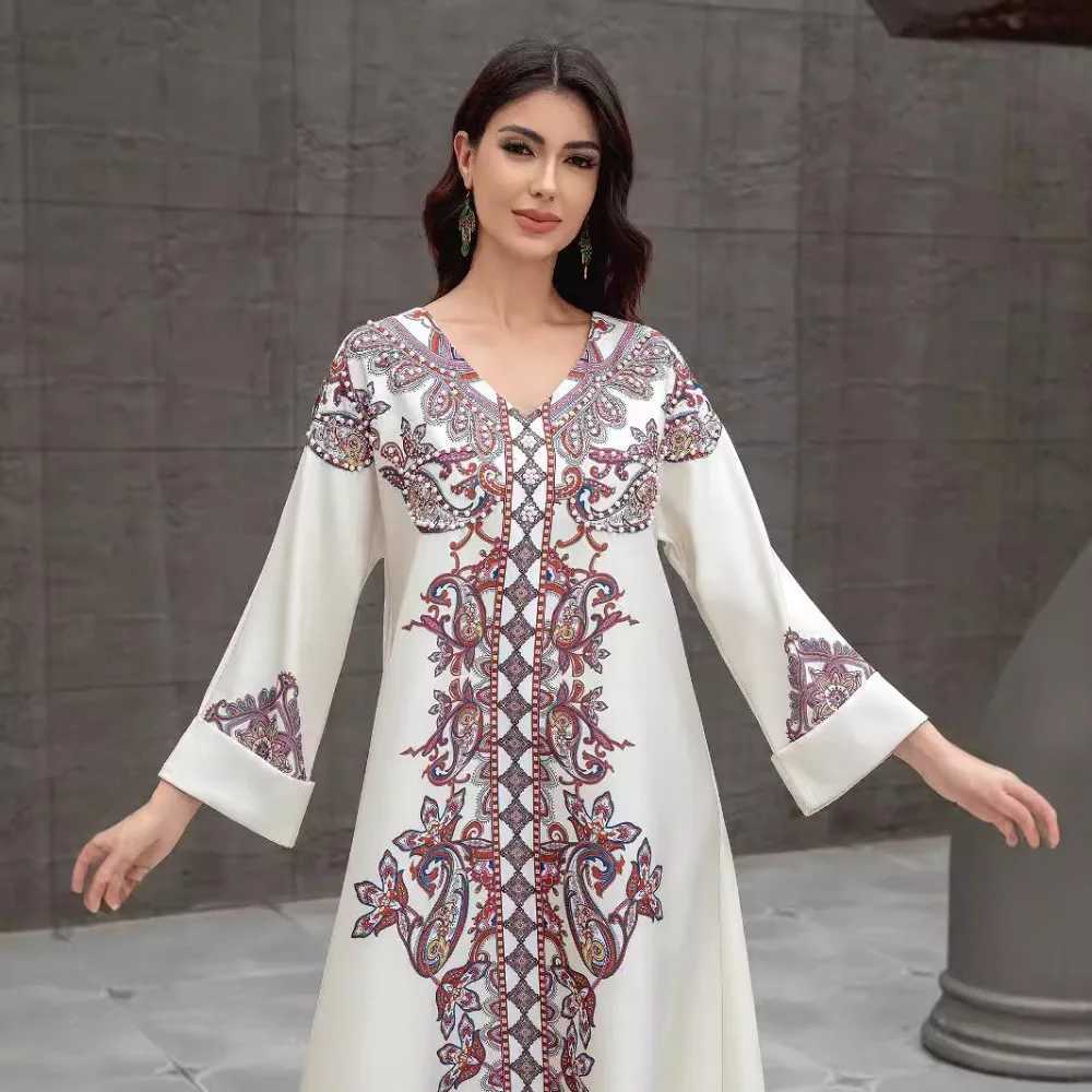 2025 Eid Muslim Abaya Beading Party Dress for Women Ramadan Abaya Long Dress Print Morocco Kaftan Vestidos Dubai Robe Jalabiya X250514