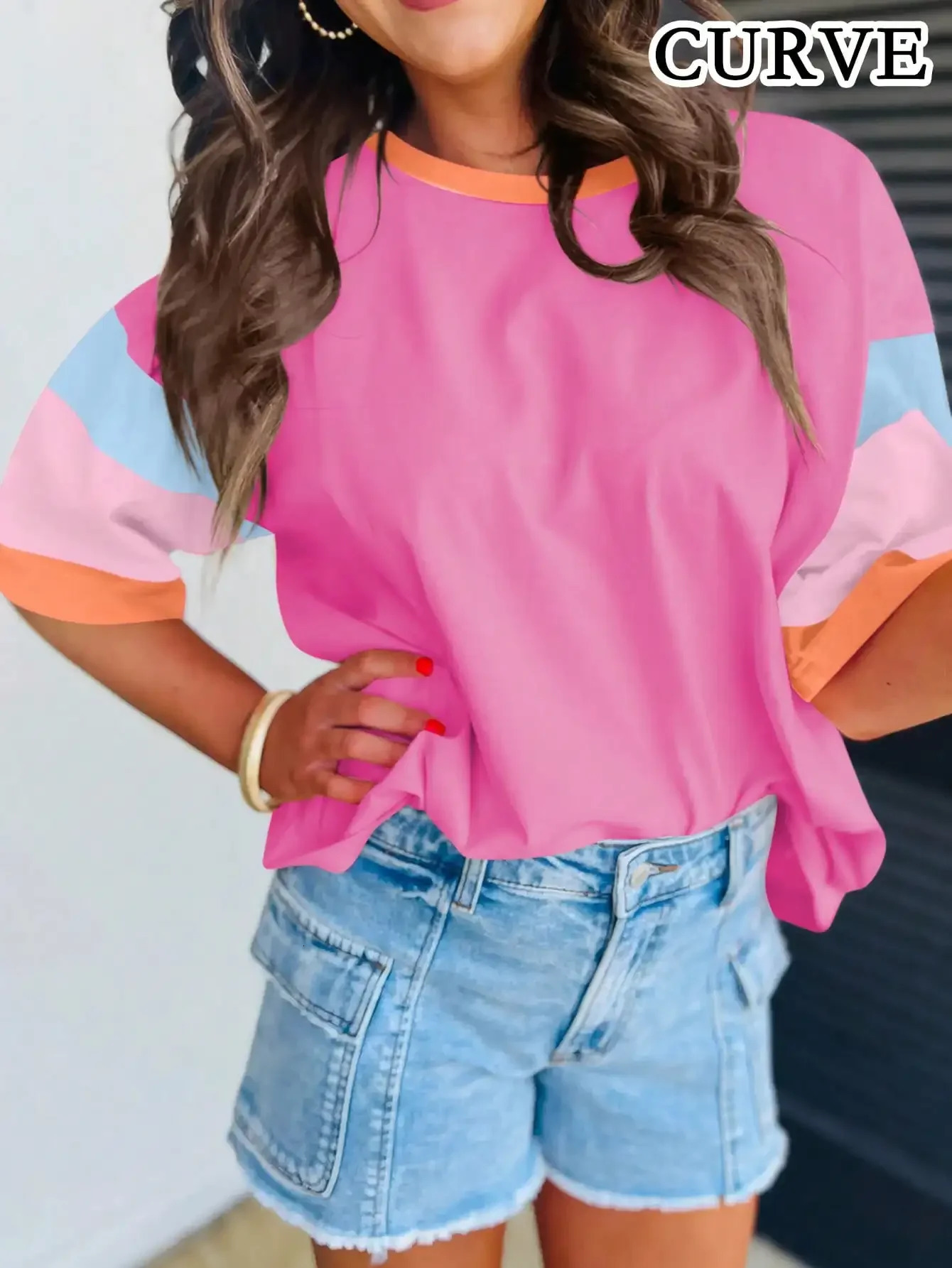 Plus Size 1XL5XL Pullover ONeck Half Sleeve Tops Women European and American Casual Style Loose Tshirts Tees 250514