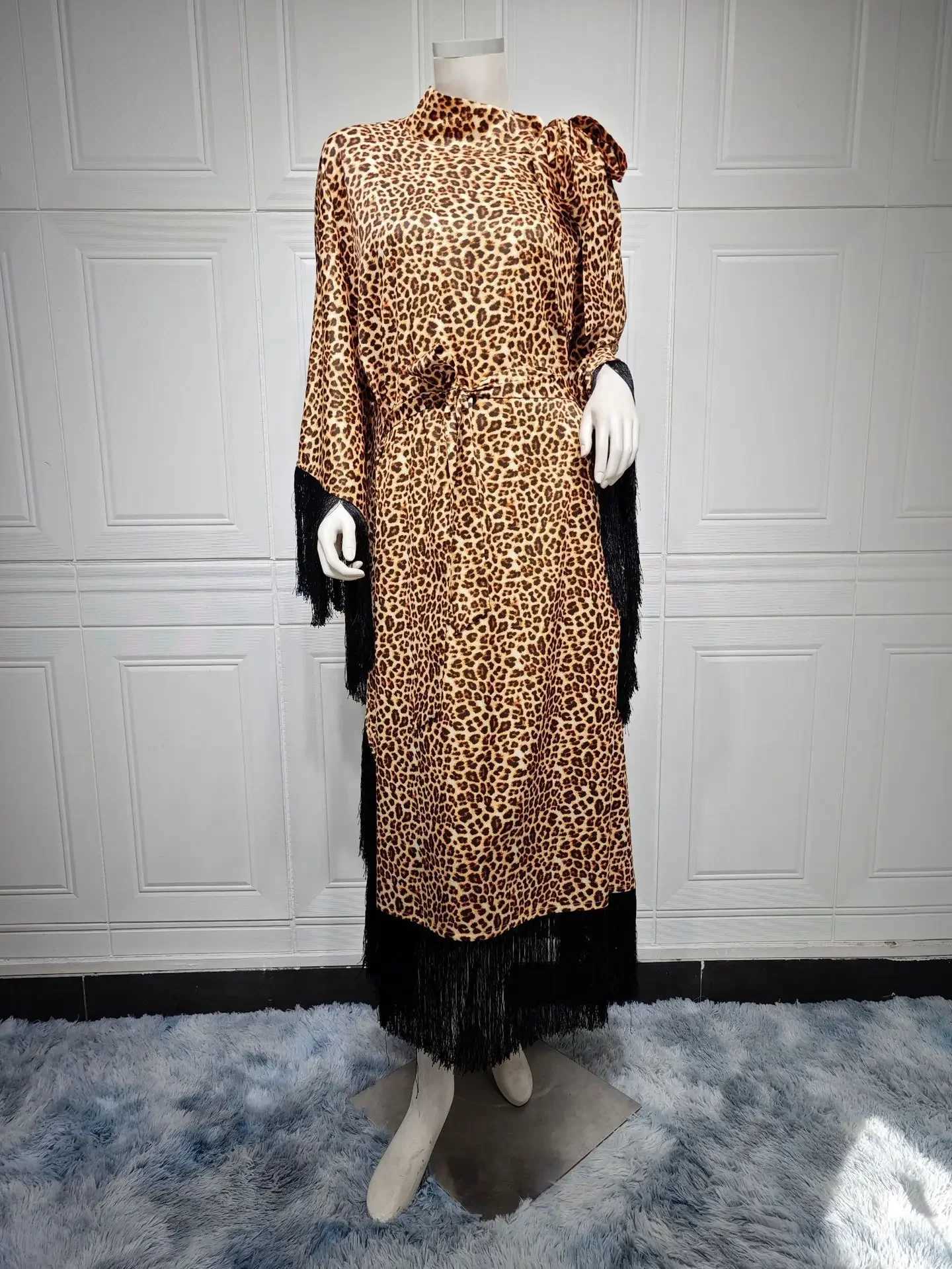 Fashion Womens Dresses Bat Slve Tassel Leopard Design Dresses Party Dresses 2025 Spring New X250514