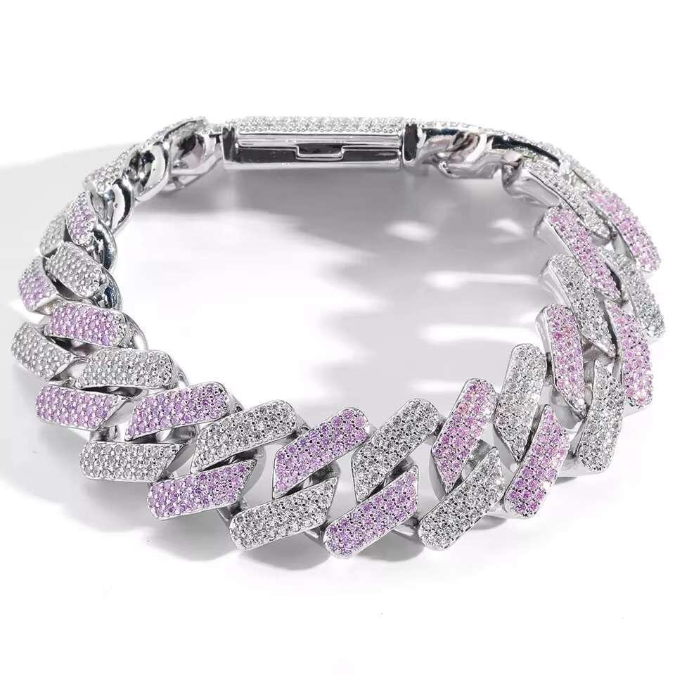 DHCollections 20mm Pink White Sier Gold Hiphop Ice Cuba Men's Brass Body Chain Women's Zircon Bracelet Hip Hop Jewelry Style