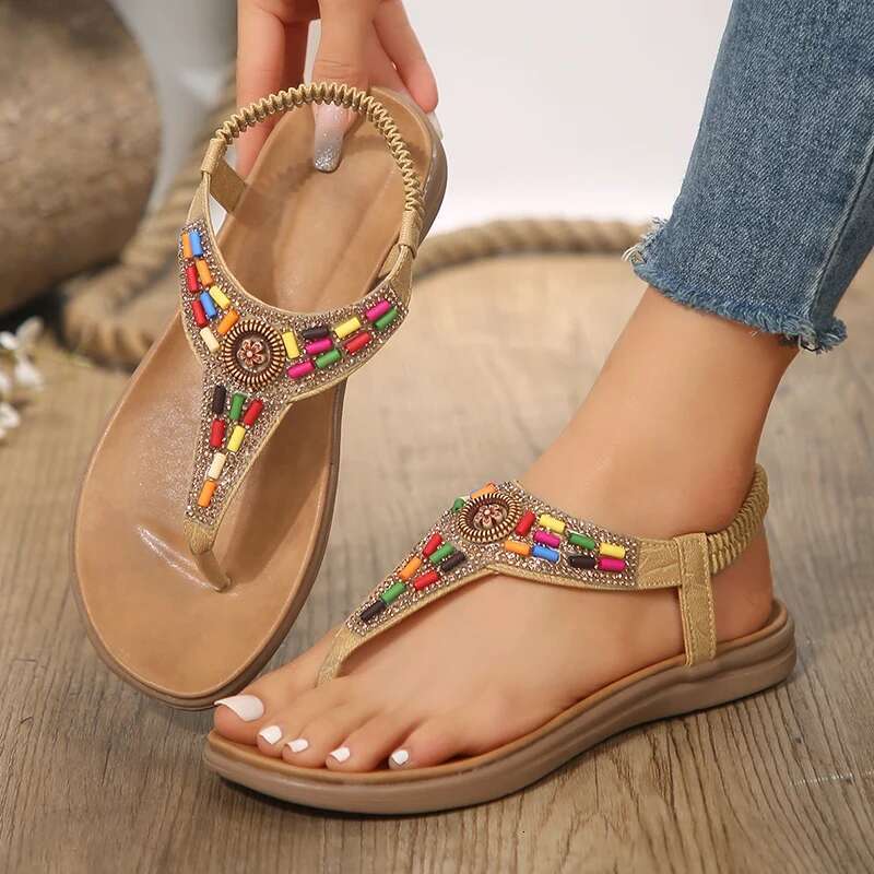 Bohemian Style Flat for Women Clip Toe Gladiator Sandals woman Retro Summer Casual Beach Shoes Anti Slip Flip ps