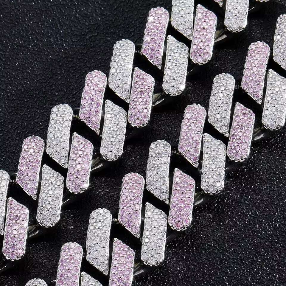 DHCollections 20mm Pink White Sier Gold Hiphop Ice Cuba Men's Brass Body Chain Women's Zircon Bracelet Hip Hop Jewelry Style
